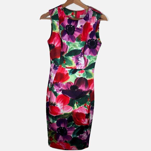 Calvin Klein Floral Sheath Dress Vibrant Romantic Artsy Colorful Feminine 2 Bold - Picture 2 of 13